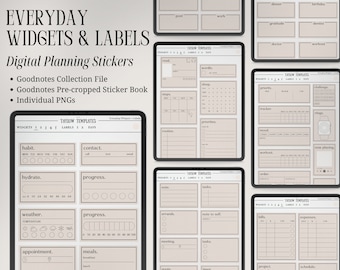 Essential Planning Digital Stickers | Everyday Widgets + Labels for Aesthetic Neutral Planners | Goodnotes Collection + Pre-cropped | PNGs