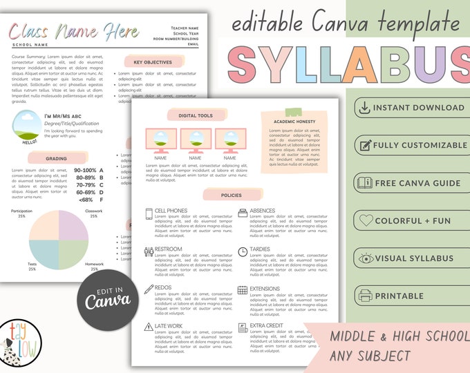 Editable Syllabus Template for Middle & High School – Visual, Colorful ...