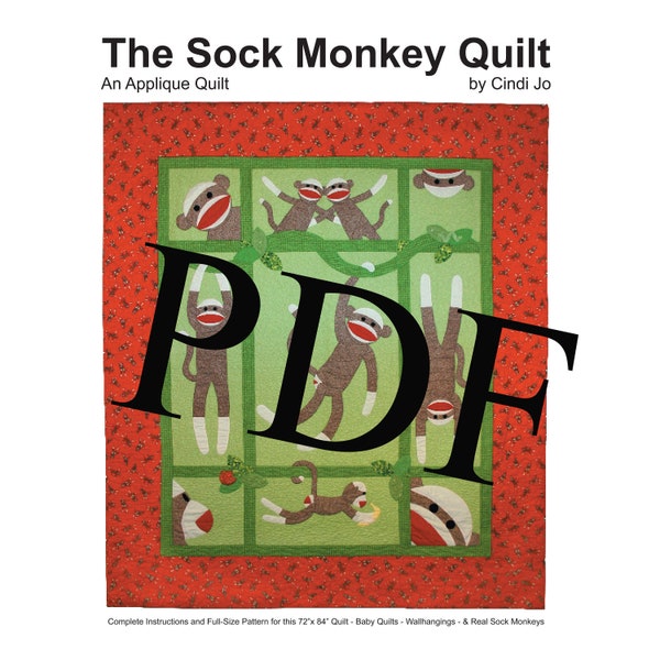PDF Sock Monkey Applique Quilt Pattern