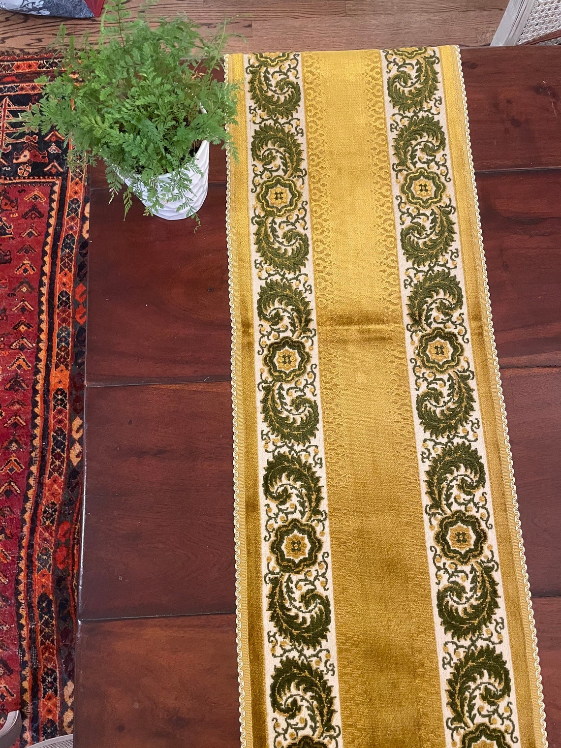 Vintage Gold and Green Tapestry Table Runner Etsy