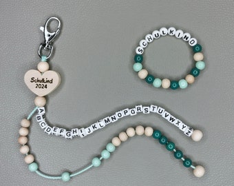 Arithmetic and ABC chain for starting school, school child 2024, first class, personalizable with the child's name