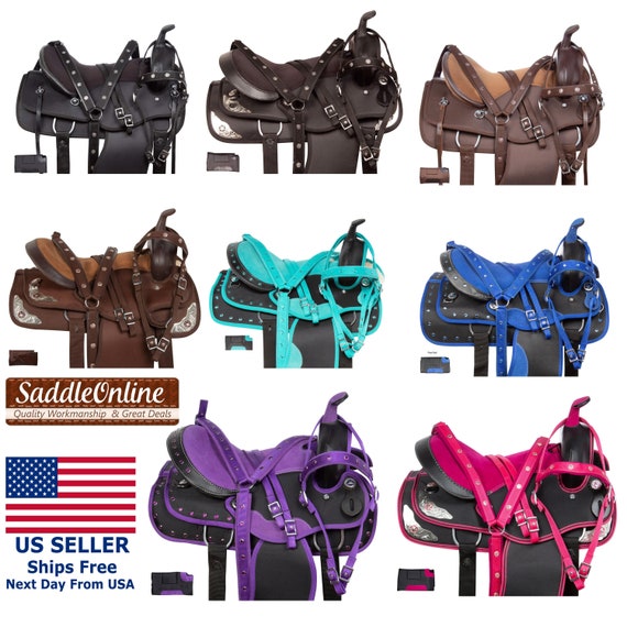 Beautiful Western Trail Barrel Racing Show Horse Saddle Tack Set Free Pad 14-18"