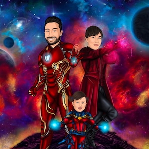 Retrato de superhéroe personalizado, Regalo del día del padre, Regalos de aniversario, Regalo de cumpleaños, Retrato familiar, Regalo para marido, Regalo para papá, Regalo familiar