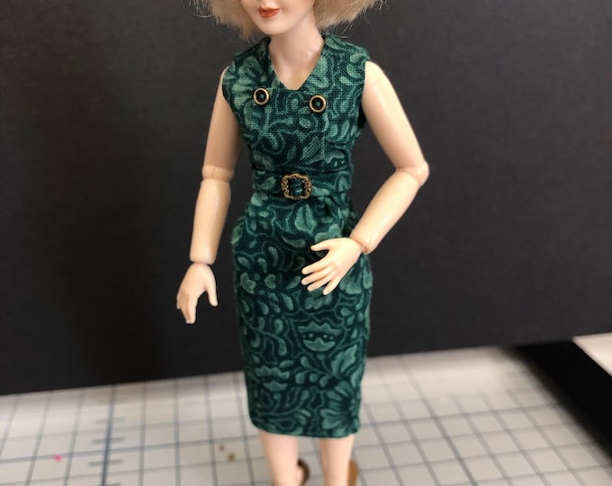 Green floral dress for Heidi Ott lady 1/12 scale - doll not included -
