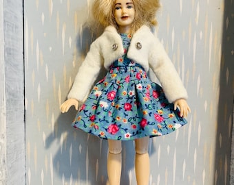 Off white Jacket and floral dress for Heidi Ott ladies (1:12) The doll is not included