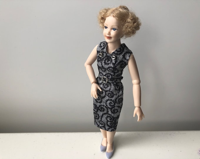 Black and gray dress for Heidi Ott lady 1/12 scale - doll and shoes not included -