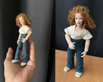 Handmade Miniature Casual Outfit Set (1:12 Scale) – Cotton Top, Denim Jeans & Hand-Painted Resin Shoes for Heidi Ott Classic Lady Doll