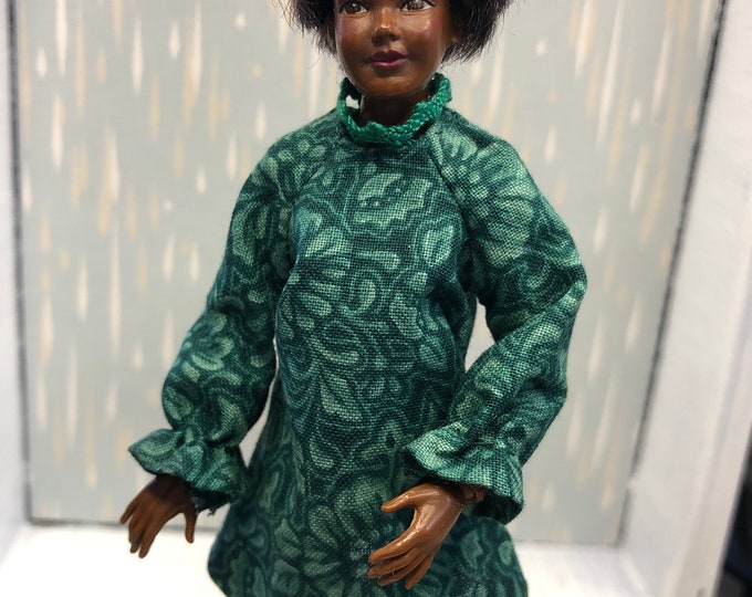 A green floral dress for Heidi Ott ladies (1:12) The doll is not included