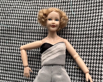 Handmade Miniature Modern Two-Piece Set (1:12 Scale) – Silk Satin Top & Wide-Leg Trousers for Heidi Ott Slim Female Doll