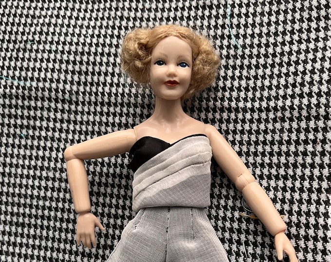 Featured listing image: Handmade Miniature Modern Two-Piece Set (1:12 Scale) – Silk Satin Top & Wide-Leg Trousers for Heidi Ott Slim Female Doll
