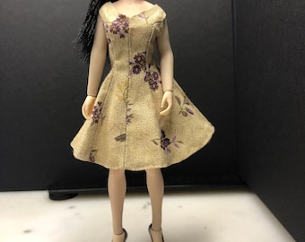 Light brown and purple floral dress for Phicen doll 1:12