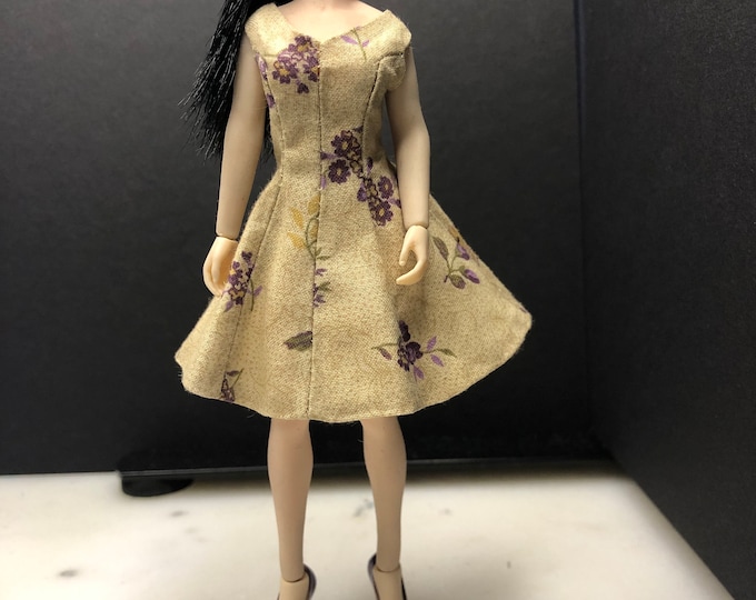 Light brown and purple floral dress for Phicen doll 1:12