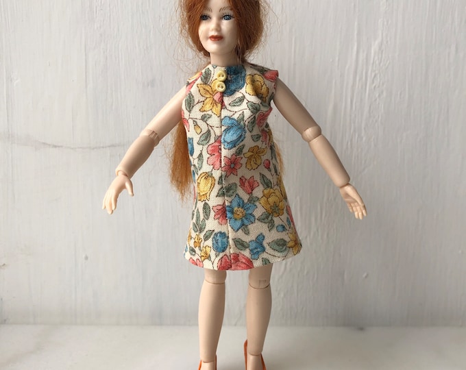 Blue yellow and orange floral dress for Heidi Ott ladies 1:12