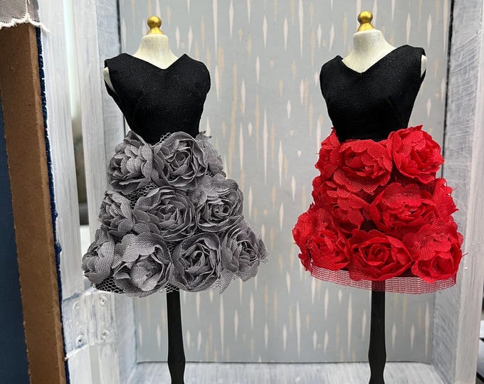 Dress on Mannequin with extra long stand for dollhouse decorations (1:12)