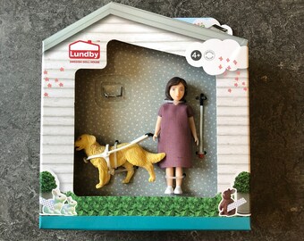 Lundby doll with cane and guide dog in original package (1:18)