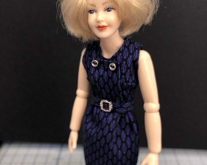 Dark blue and black dress for Heidi Ott doll  1:12 - doll not included -