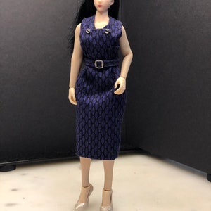 Dark blue and black dress for Phicen doll 1:12