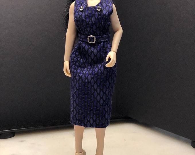 Dark blue and black dress for Phicen doll 1:12