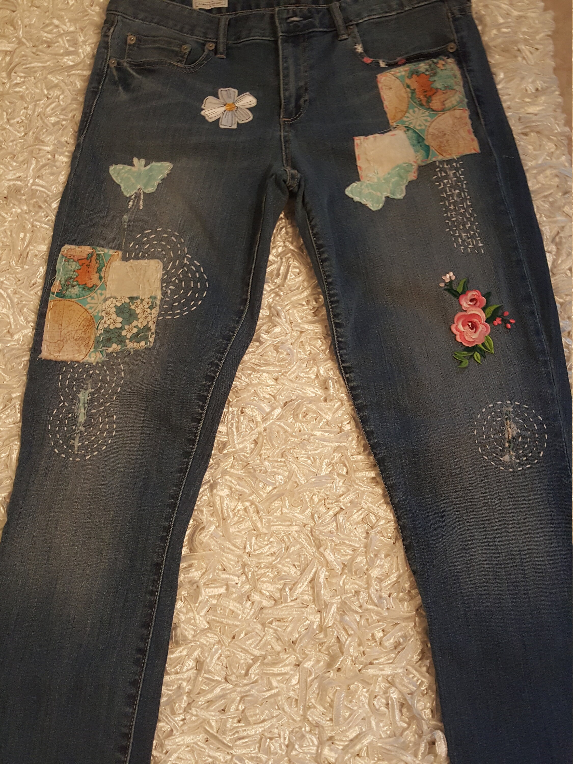 Customized hand stitched and embroidered jeans Etsy
