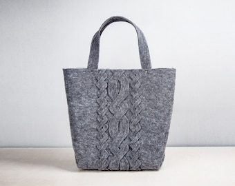 Womans Felt Handbag, Large Shopper Bag, Grey Felt Tote, Carry All Bag