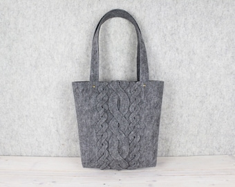 Felt Shoulder Bag, Gray Felt Tote, Carry All Bag