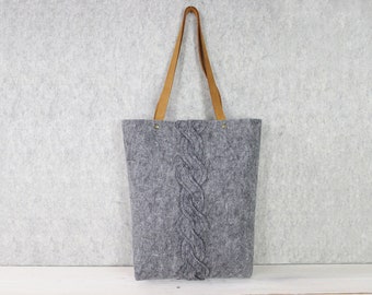 Sac à main, sac à main en feutre, sac à bandoulière portable 15'', Sac à bandoulière Womans Gray Felt, Sac à main en cuir