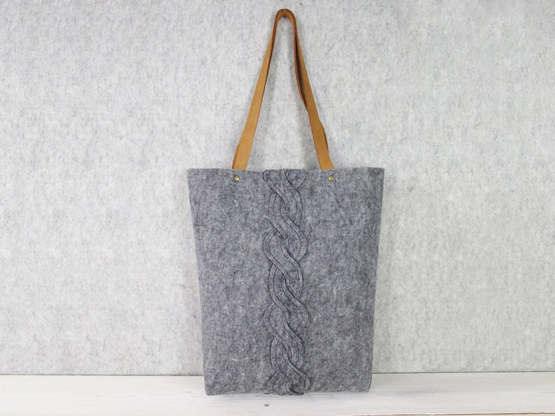 Tote Bag Womans Gray Felt Tote Leather Handbag Felt Handbag 15/'/' laptop Shoulder Bag