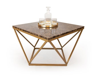 Una mesa de centro hecha a medida con una tapa de mármol -Diament- mármol marrón, Emperador, mesa de centro para sala de estar| Fashion-Home