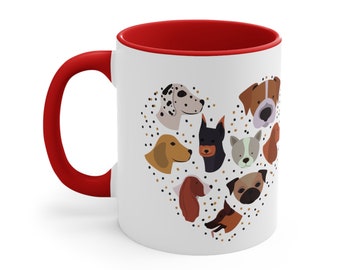 Adorable Dog Faces Accent Coffee Mug, 11oz | Express Your Love for Dogs