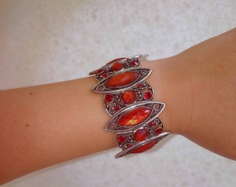 Armband (rot) versilbert und Stass mit Gummi (passgenau), Modeschmuck, Bib, Geschenke für Frauen, Geschenk für die Frau