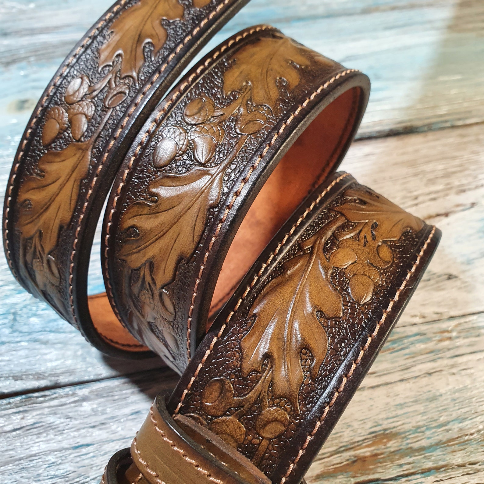 Men's leather belt Western leather belt Oak leaf belt Etsy