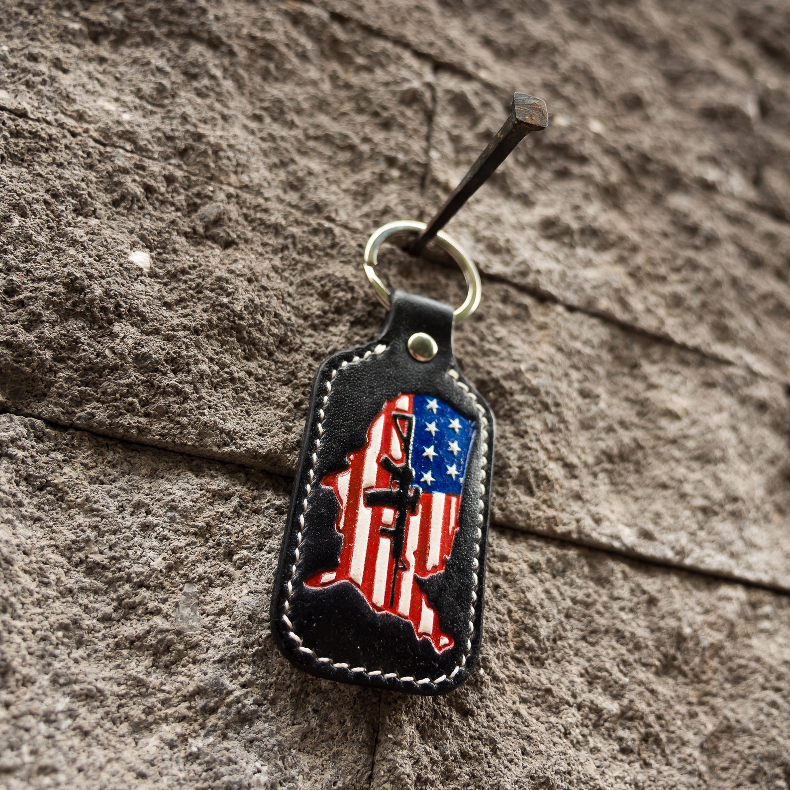 Leather keychain for men Gift for veteran US Military keychain Etsy