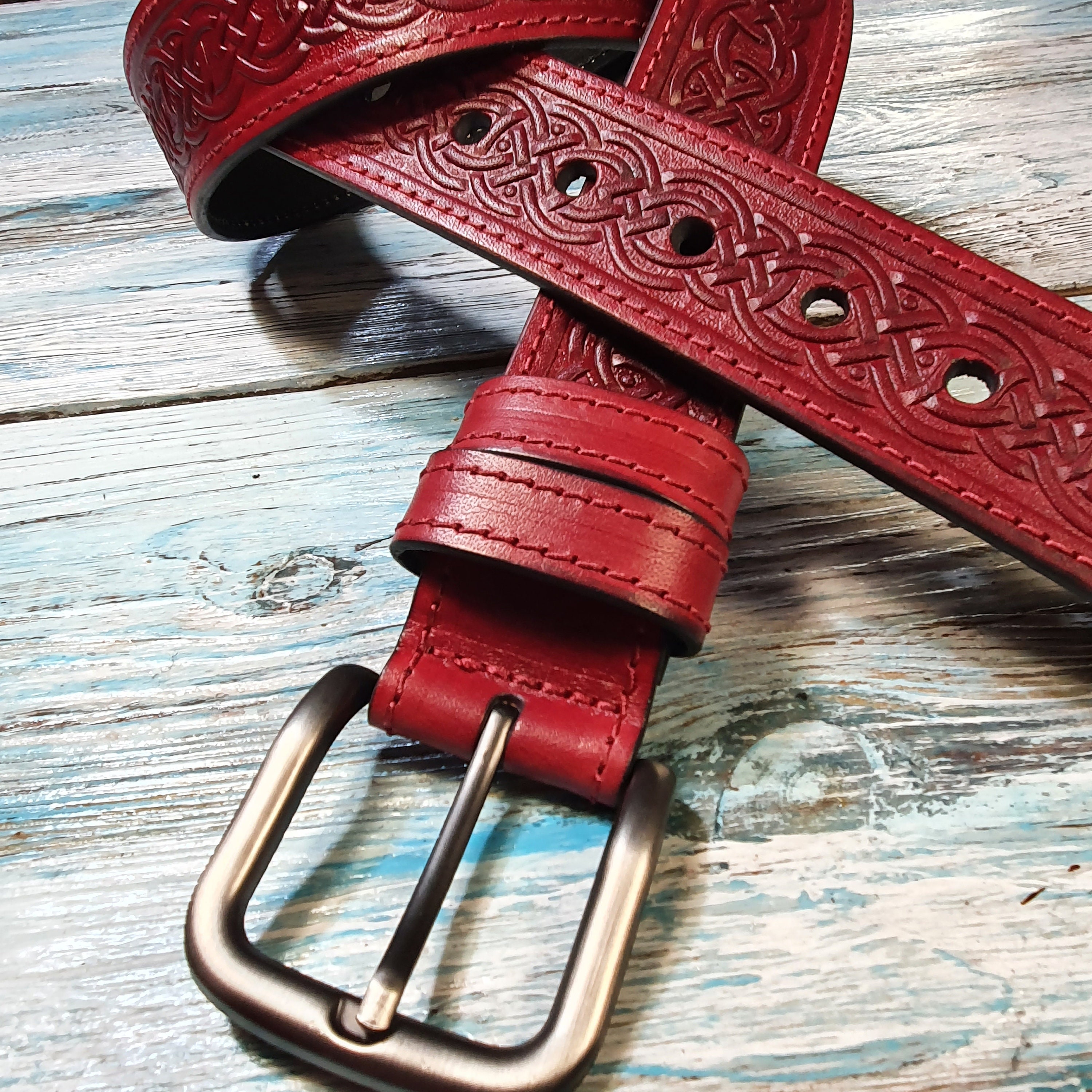 Celtic leather belt Burgundy women leather belt Personalized Etsy