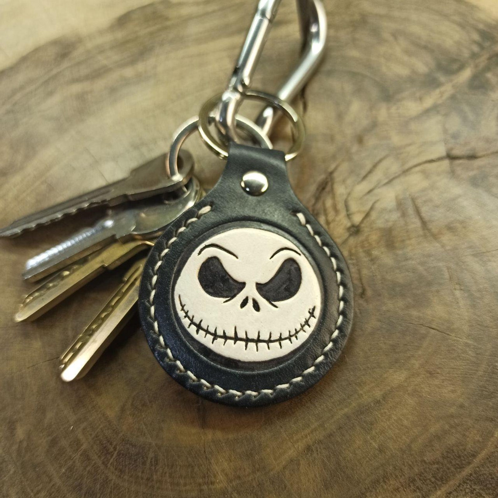 Leather keychain Skeleton leather keychain Skull keychain Etsy