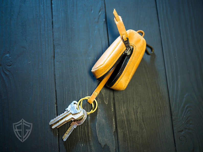 Yellow key pouch Leather key case pouch for keys leather key Etsy