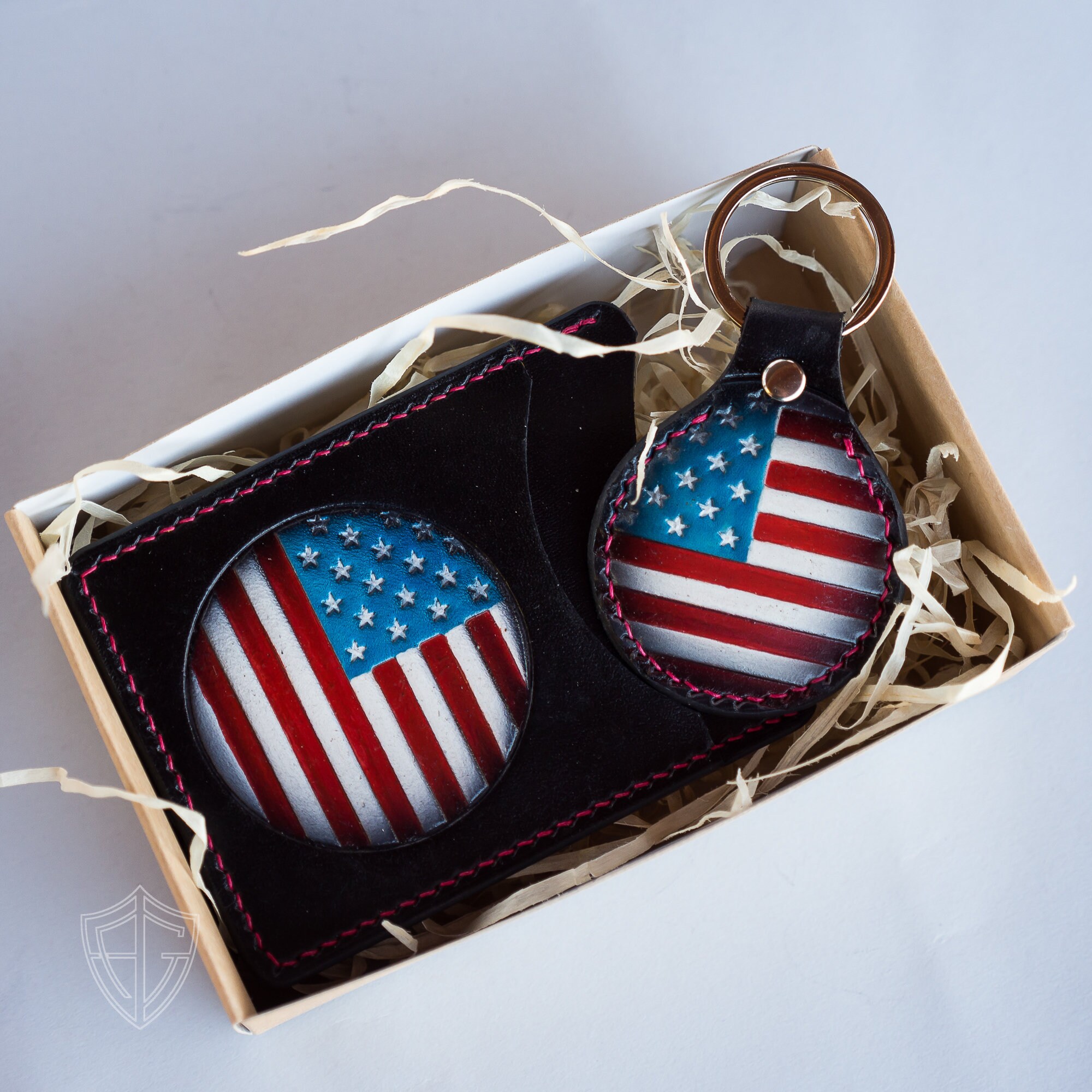 Gift set for men USA flag card holder USA flag keychain Etsy