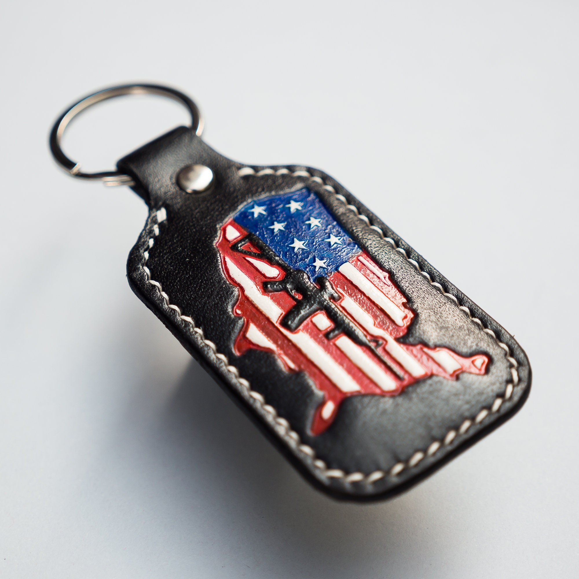 Leather keychain for men Gift for veteran US Military keychain Etsy