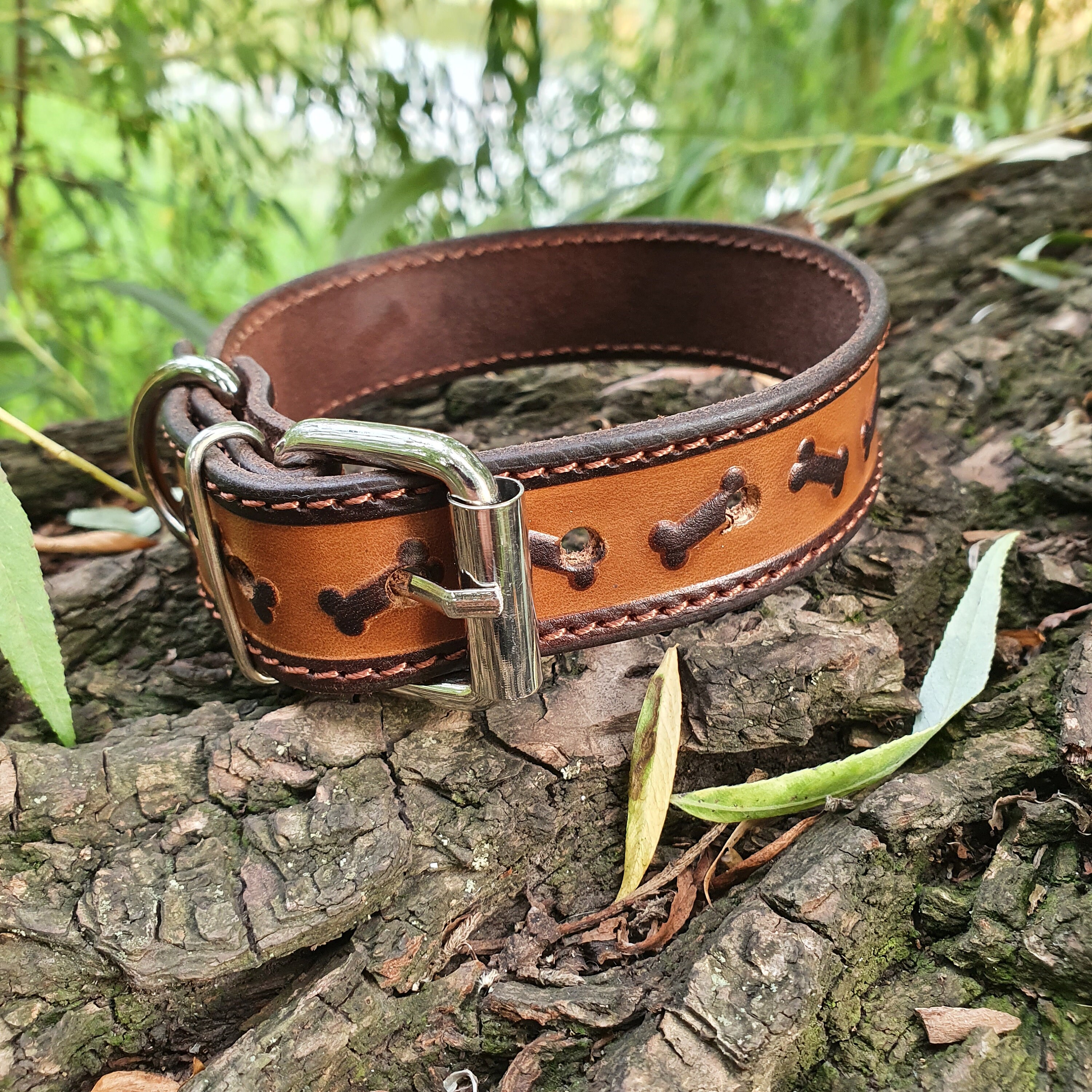 Сustom leather dog collar Bone leather dog collar Pet collar Etsy