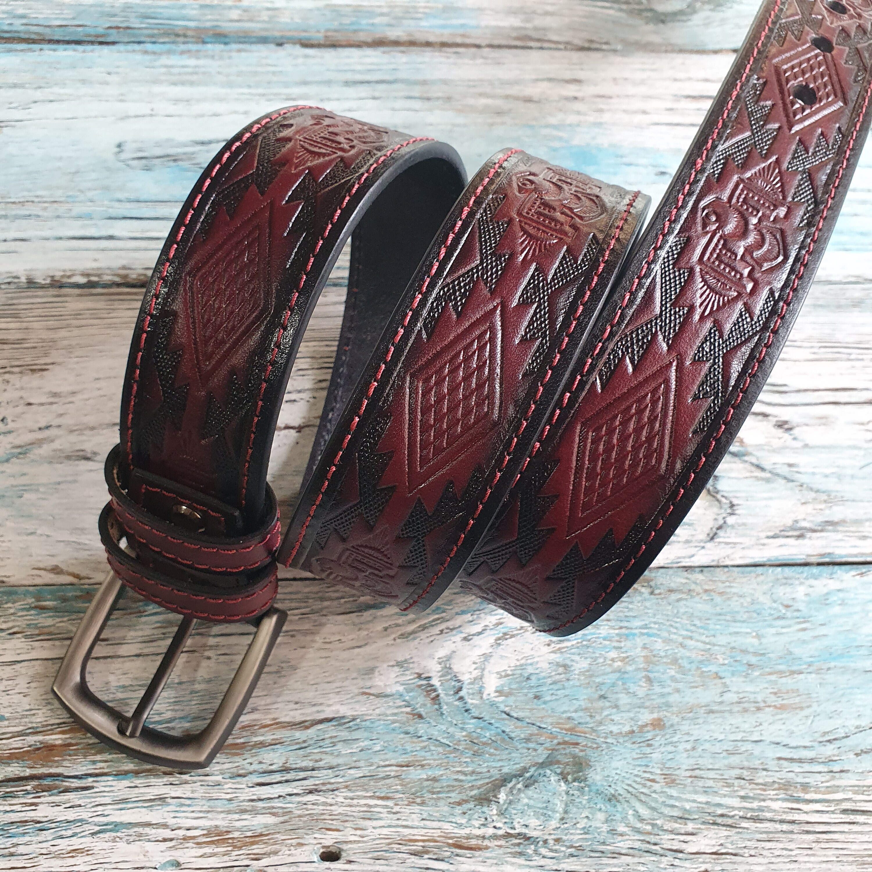 Western leather belt Native America belt Tooled leather belt Etsy