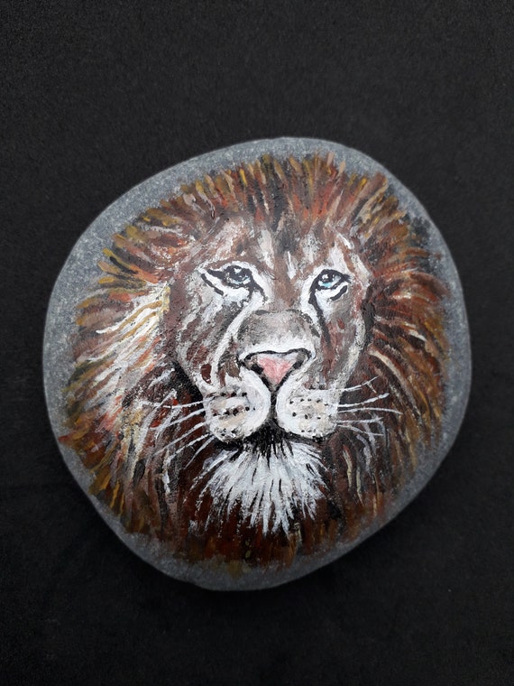 Lion Painting Lion Painted Rock Lion Stone Lion Art Etsy