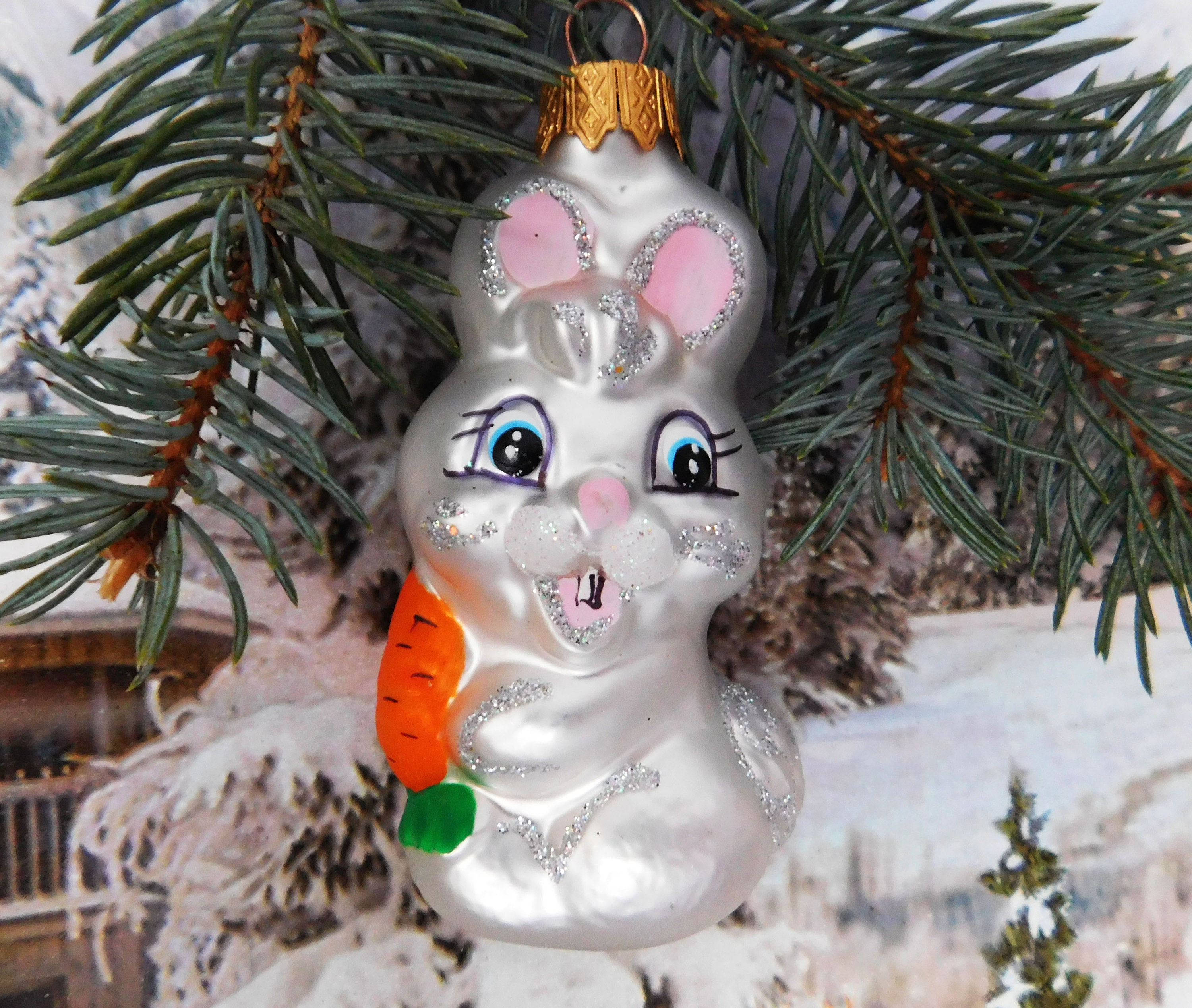 Christmas bunny Christmas ornament glass Christmas glass Etsy
