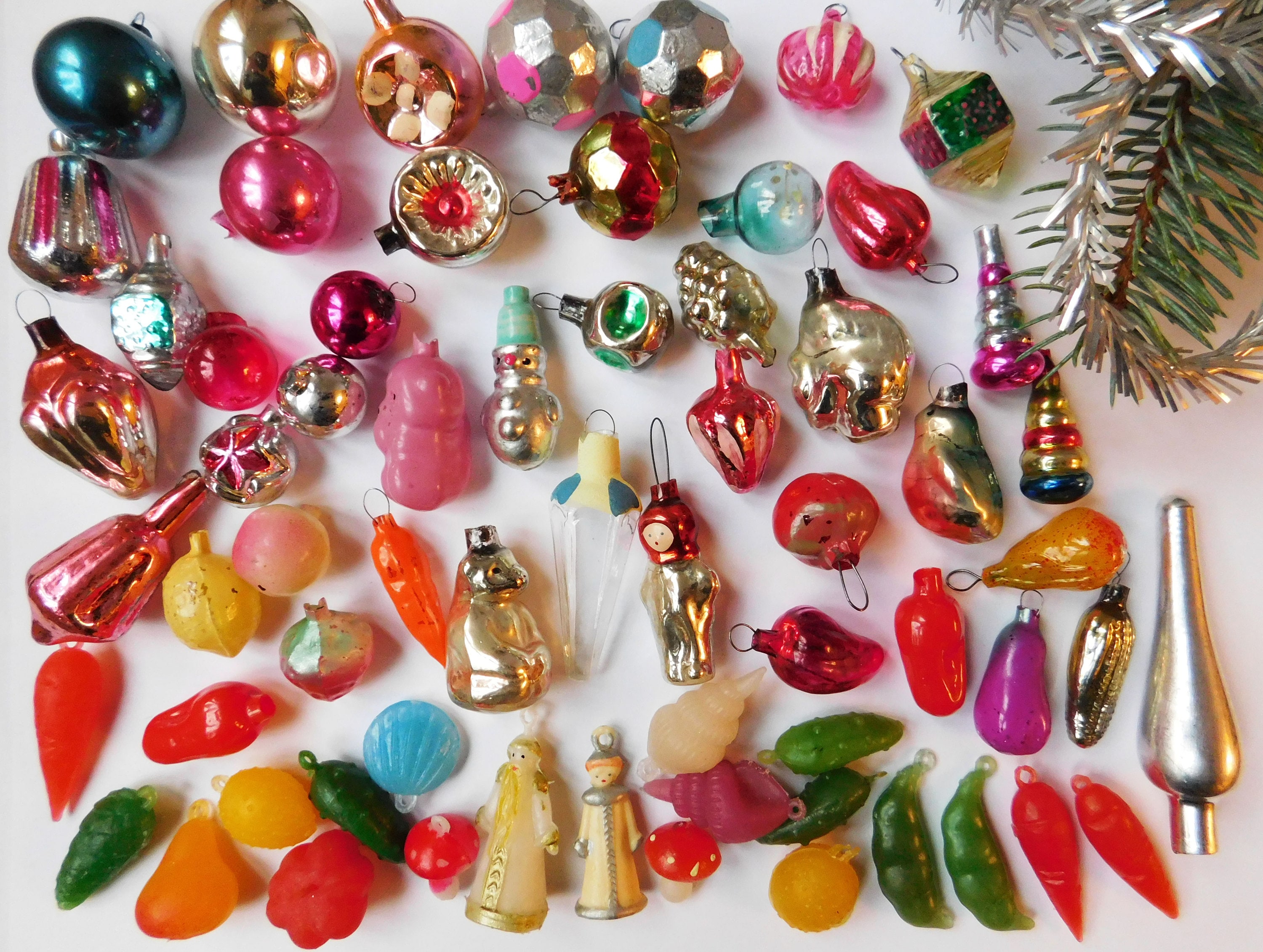 65 miniatuur Mini Vintage antieke Kerst ornamenten en 1 topper Etsy