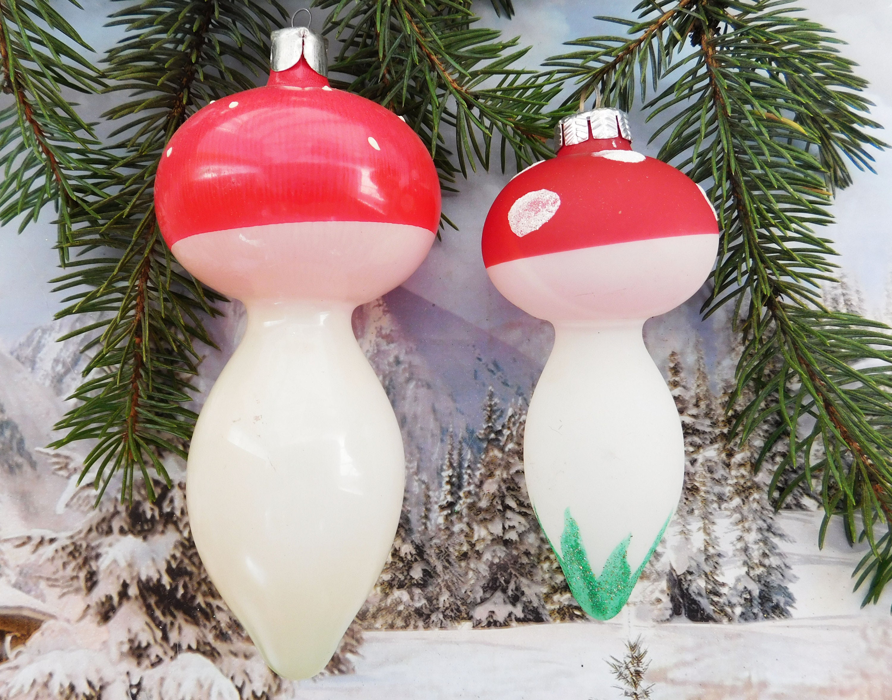 Two large mushrooms Vintage Christmas ornament ornaments Etsy
