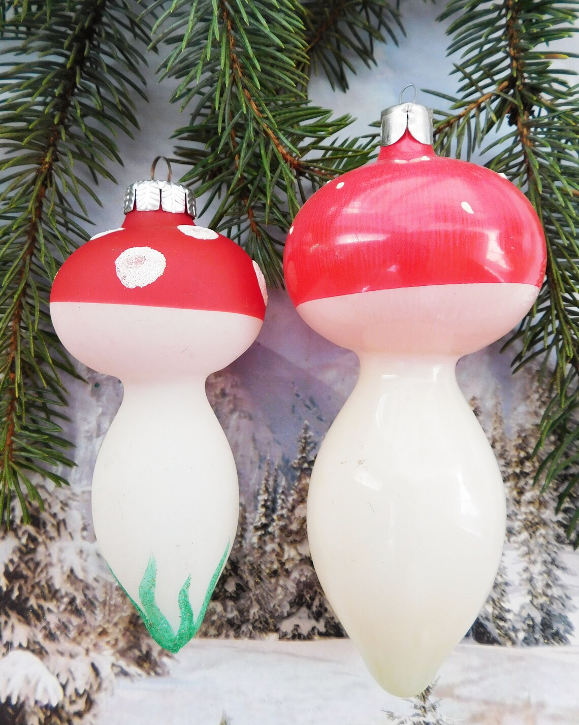 Two large mushrooms Vintage Christmas ornament ornaments Etsy