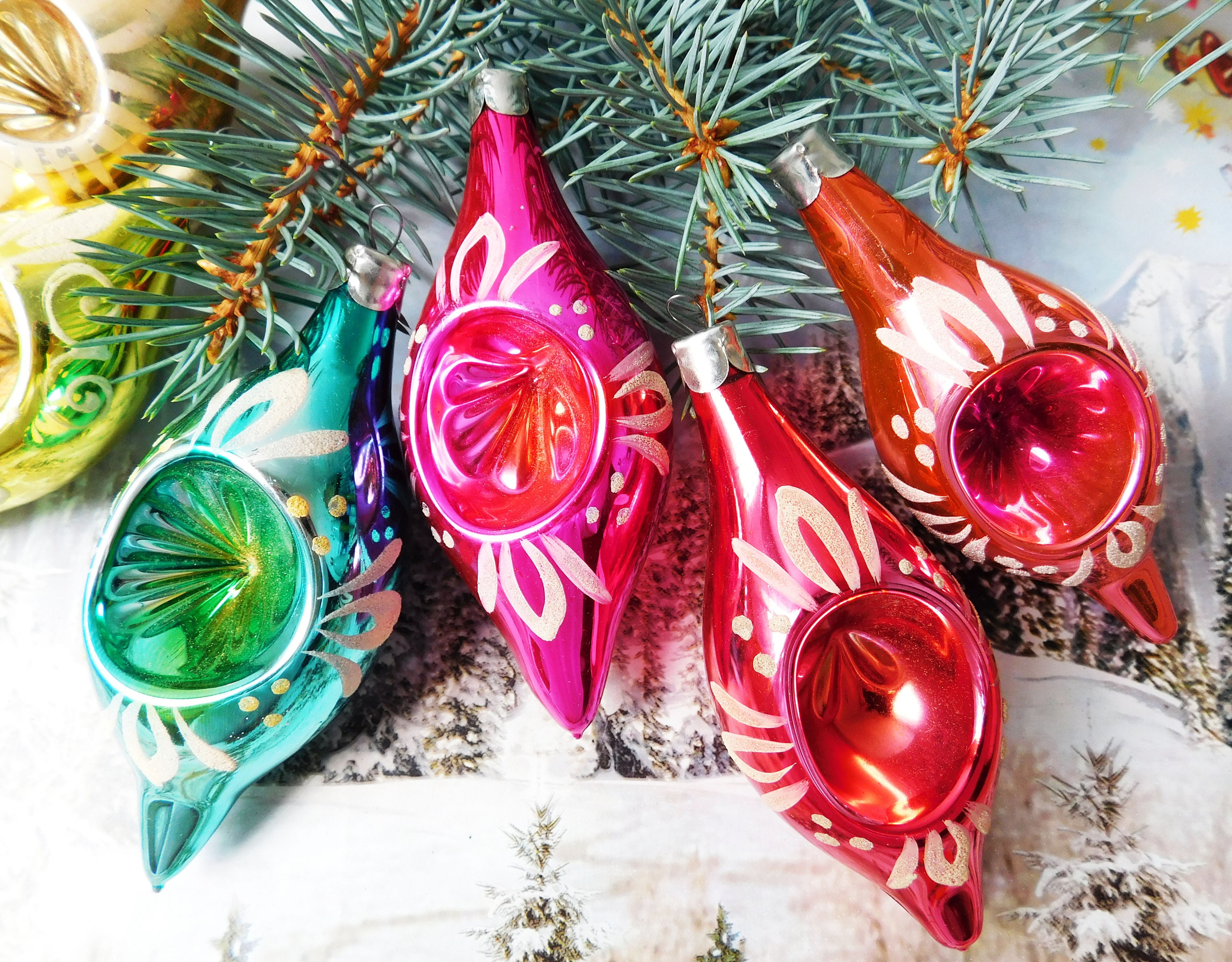 Eight Antique glass Christmas ornaments Christmas glass Etsy