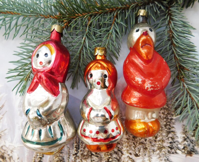 Three vintage glass Christmas ornaments, Antique Christmas glass ornaments, Christmas tree vintage soviet Christmas ornament, Xmass decor