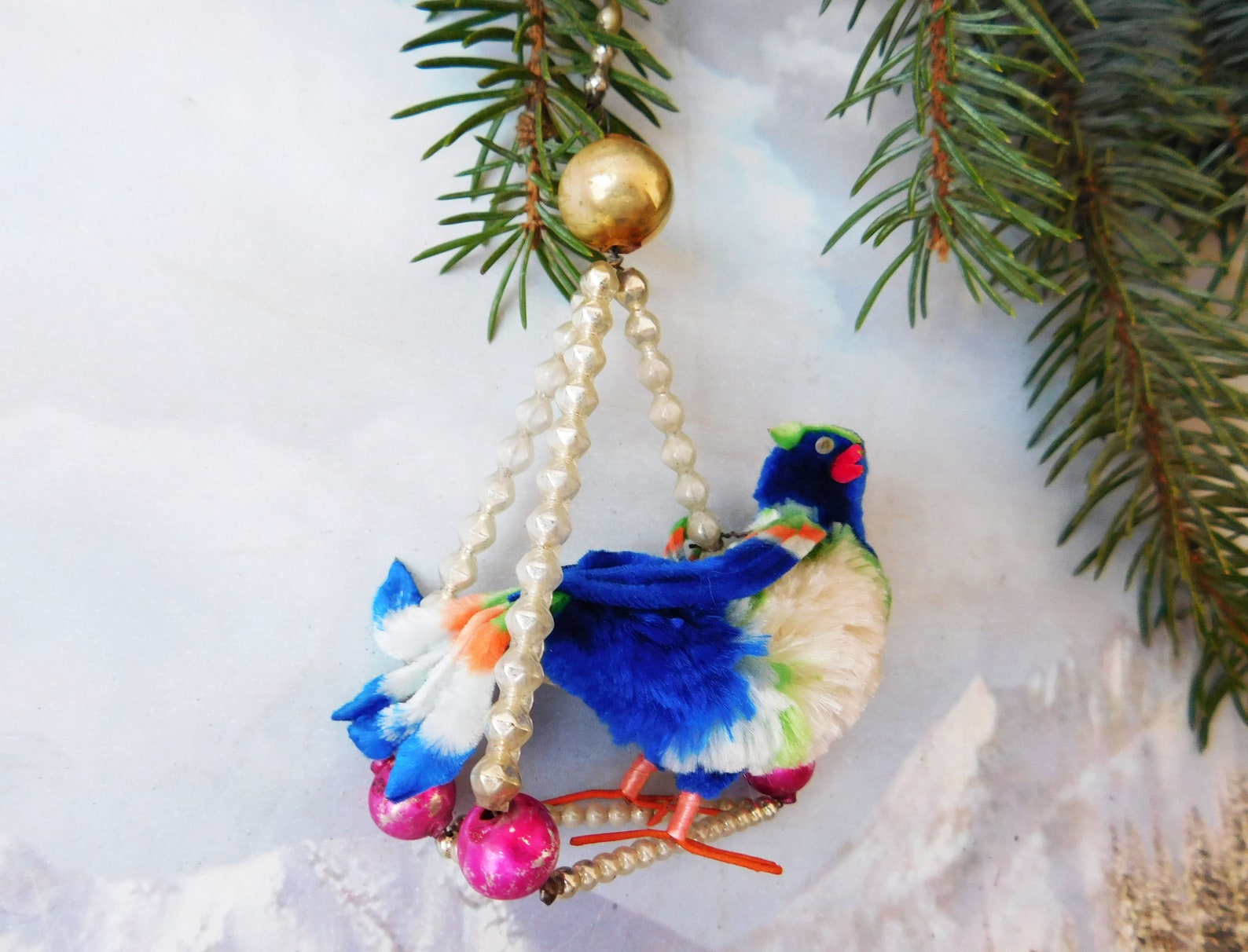 Blue bird Antique Christmas ornament glass beads Christmas Etsy