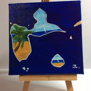 Carte de la Guadeloupe bleu peinture originale Joëlle LE LAN JL