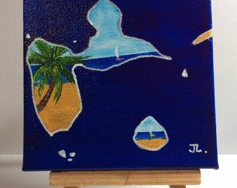 Carte de la Guadeloupe bleu peinture originale Joëlle LE LAN JL