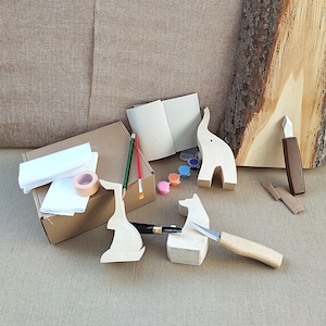 Kit de tallado de madera de animales tótem, juego de tallado para principiantes con piezas de madera de tilo y herramientas para adultos